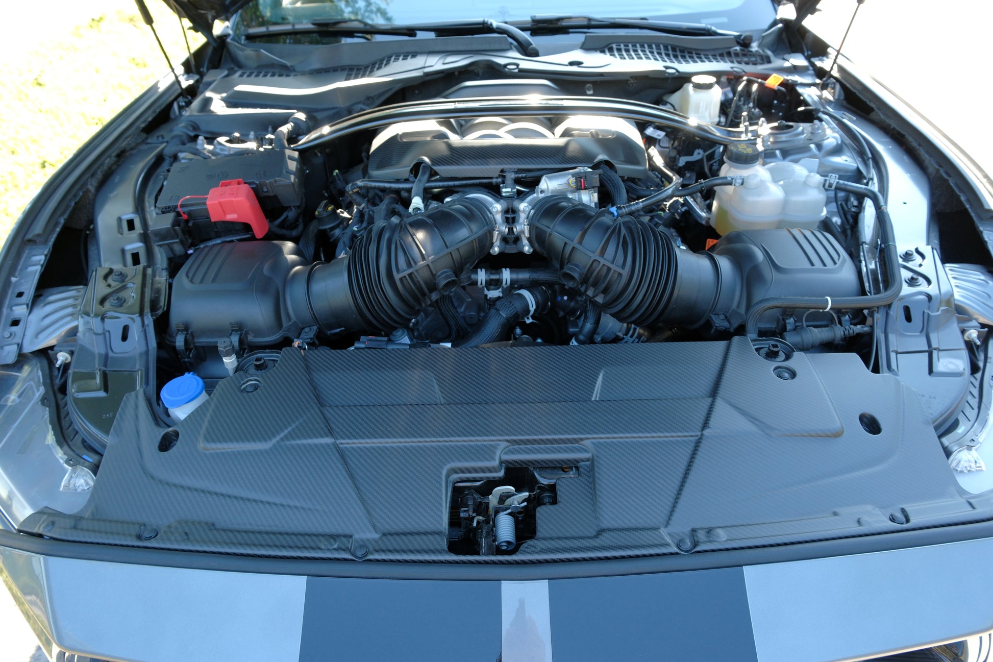 Recon carbon fiber radiator shroud fitted to Mustang S650