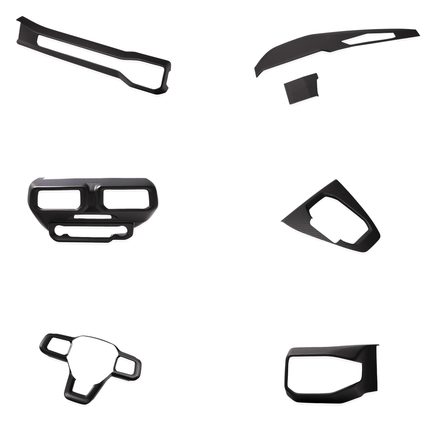 Recon dry carbon fiber interior trim kit for Ford Mustang S650, transparent background
